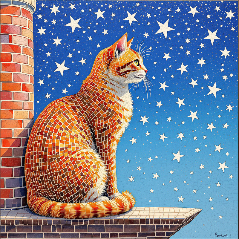 Vibrant Mosaic Art of an Orange Tabby Cat Vibrant Mosaic Art of an Orange Tabby Cat