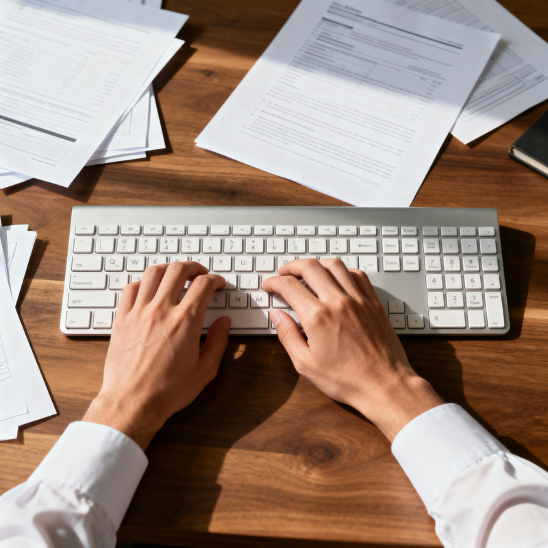 Realistic Desk Scene with Typing Hands Realistic Desk Scene with Typing Hands