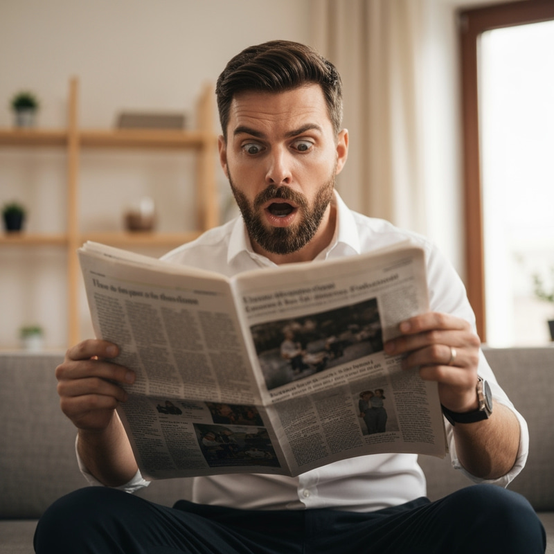 Surprised Man Reading Newspaper - Captured Emotion Surprised Man Reading Newspaper - Captured Emotion