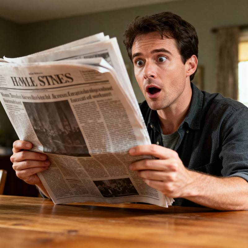 Surprised Man Reading Newspaper Surprised Man Reading Newspaper