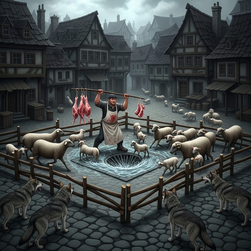 Cobbled Town Square with Sheep and Wolves Cobbled Town Square with Sheep and Wolves