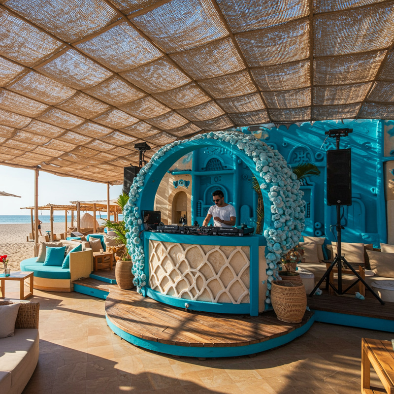 Elevated DJ Booth & Mediterranean Lounge Style
