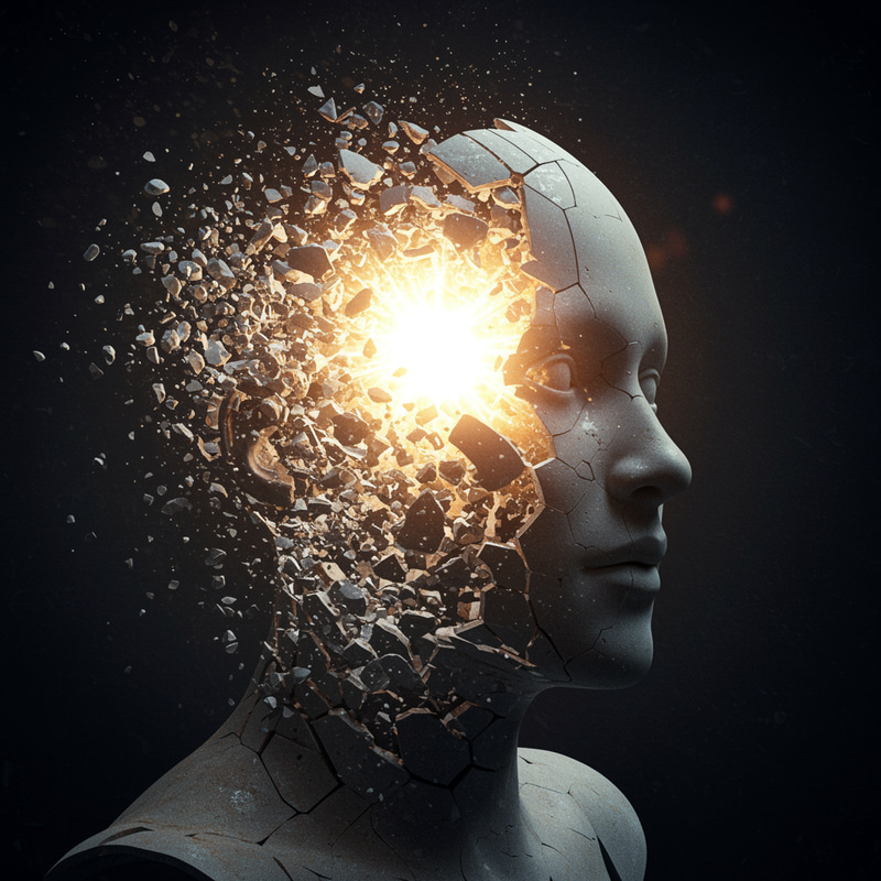 Surreal Shattering: A Human Head in Multidimensional Art