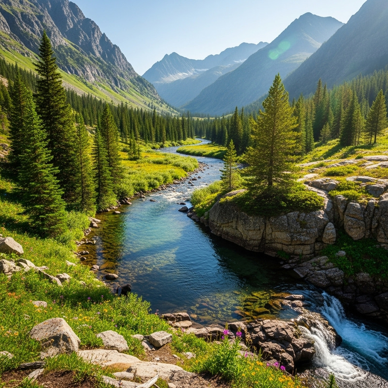 Winding River in the Mountains - Scenic Views Winding River in the Mountains - Scenic Views