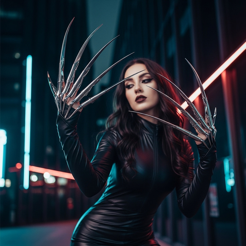 Fetish Lady with Long Sharp Metal-Claws