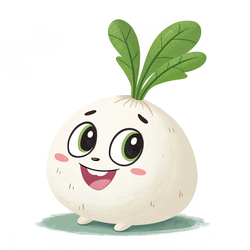 Cheerful Chubby Radish with Green Sprout Cheerful Chubby Radish with Green Sprout