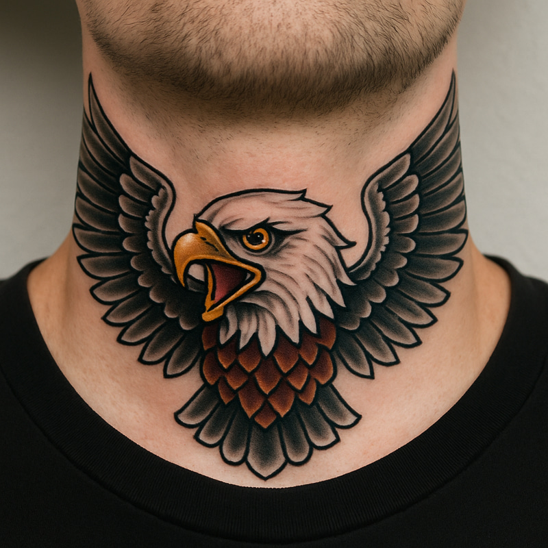 Eagle Throat Tattoo - Wings Spread Design Eagle Throat Tattoo - Wings Spread Design