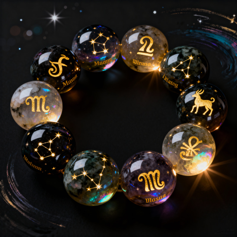 Mystical Onyx Spheres with Zodiac Symbols
