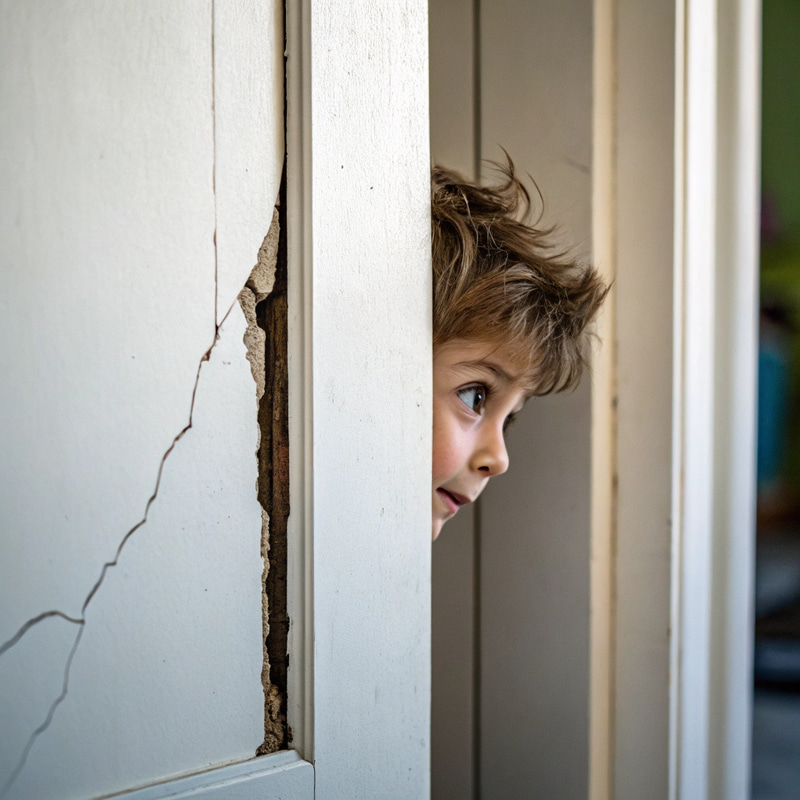 Cool Kid's Hairstyle Through the Door Crack Cool Kid's Hairstyle Through the Door Crack