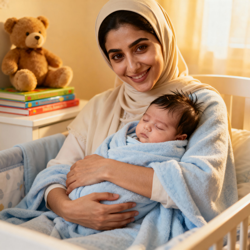 Middle-Eastern Mother with Newborn: A Serene Moment Middle-Eastern Mother with Newborn: A Serene Moment