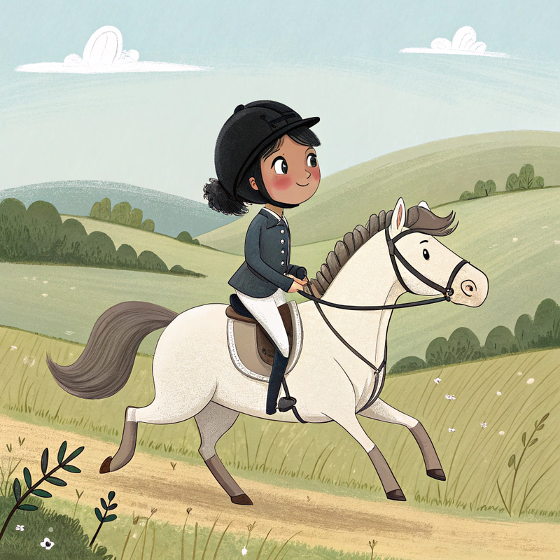 Girl on a Galloping White Horse in Riding Uniform Girl on a Galloping White Horse in Riding Uniform