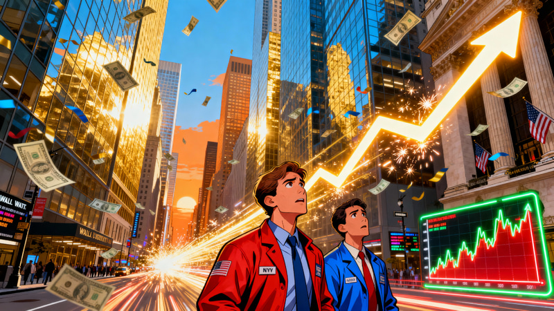 Wall Street Traders Amidst Rising Stock Chart