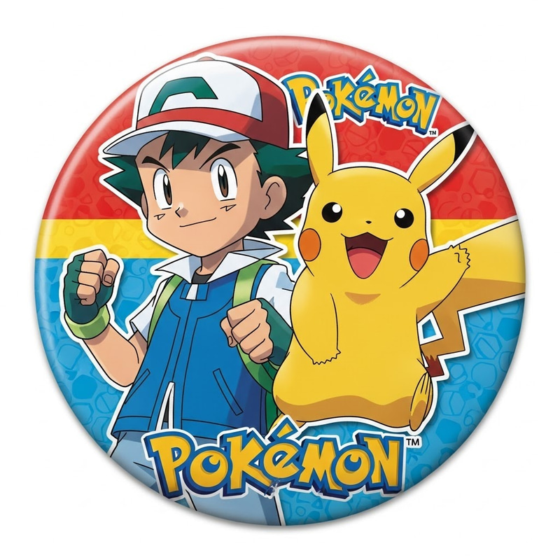 Satoshi and Pikachu Good Button - Anime Style Satoshi and Pikachu Good Button - Anime Style