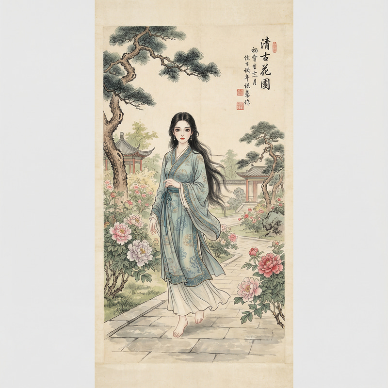 Elegant Chinese Girl in Traditional Art Style Elegant Chinese Girl in Traditional Art Style