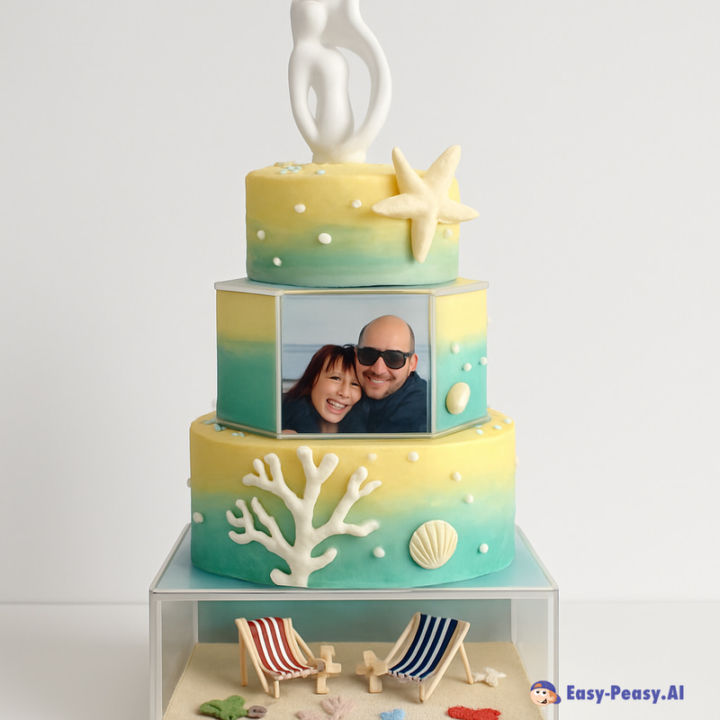 Whimsical Multi-Tiered Beach Cake Design