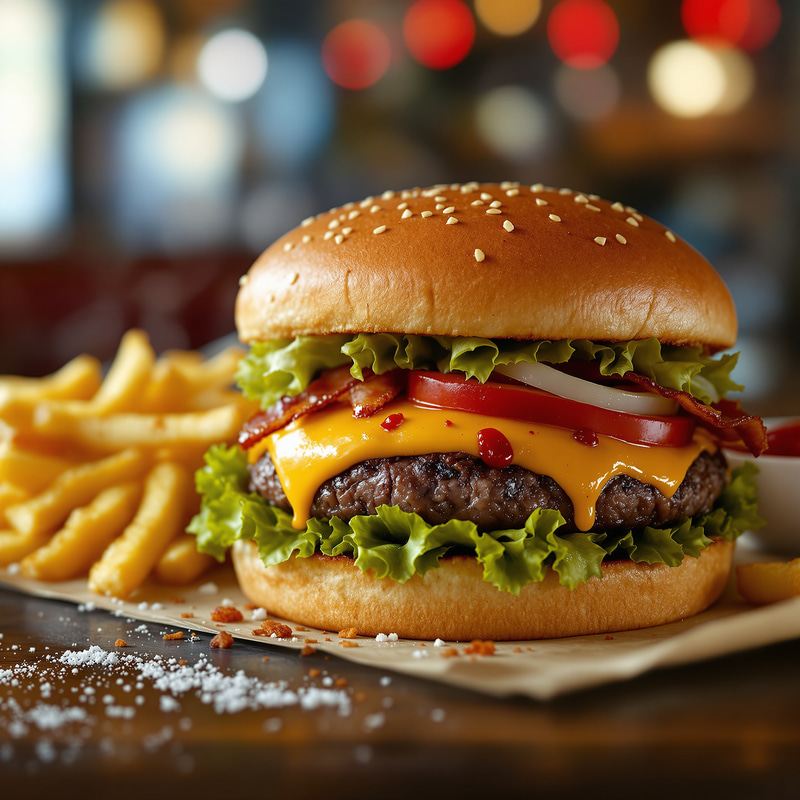 Juicy Cheeseburger & Fries – Ultra-Realistic Diner Photo