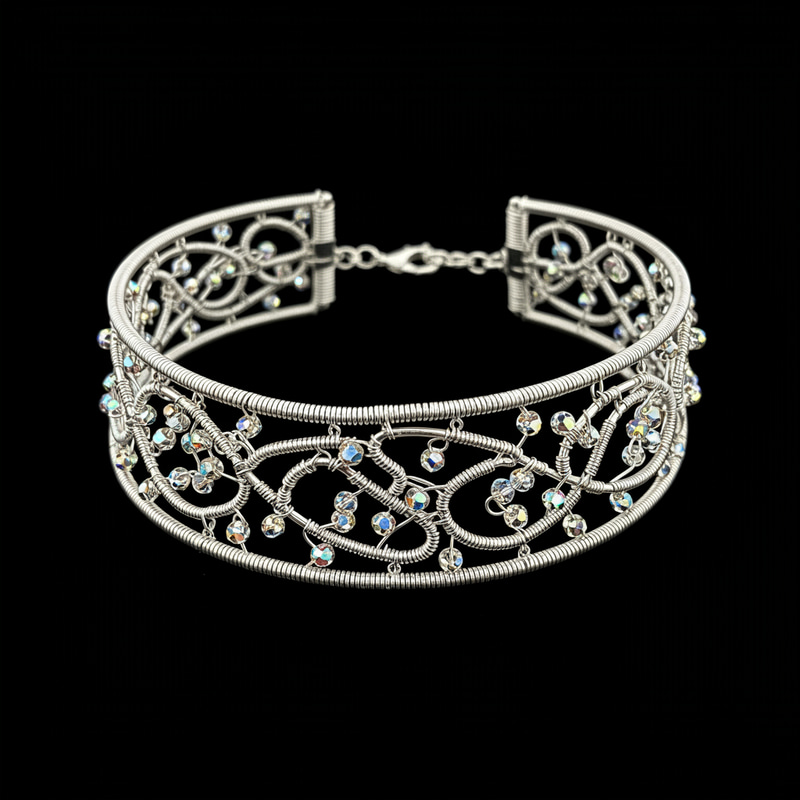 Silver Thread Crystal Embroidered Neck Collar Silver Thread Crystal Embroidered Neck Collar
