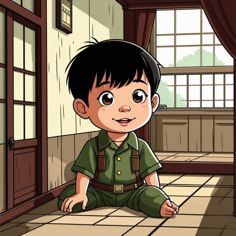 Japanese Kid in World War 2 Cartoon Style Japanese Kid in World War 2 Cartoon Style