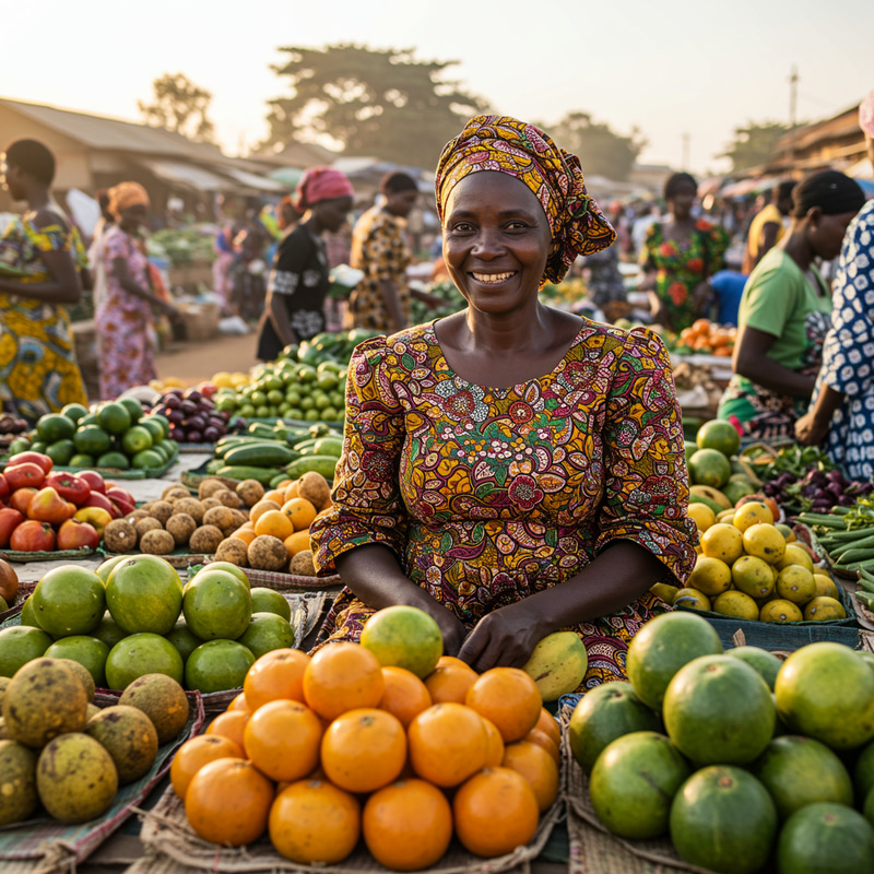 African Woman Selling Fruits at Local Market African Woman Selling Fruits at Local Market