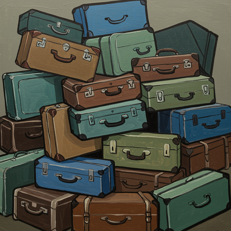 Cubist Vintage Suitcase Oil Painting