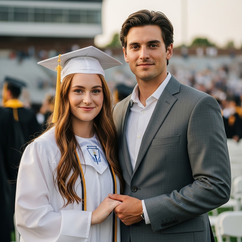 Graduation Couple in Stylish Grey Suit