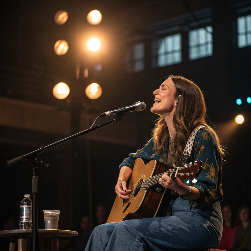 Woman Singing While Playing Guitar Woman Singing While Playing Guitar