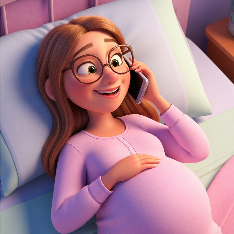 Pregnant Mom in Pixar Style: Relaxing with a Phone Pregnant Mom in Pixar Style: Relaxing with a Phone