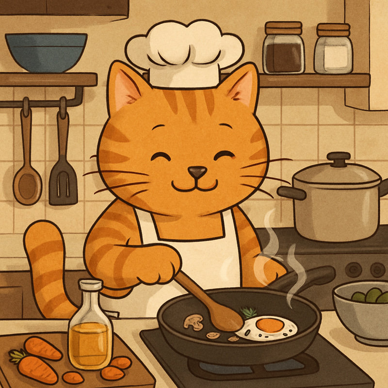Orange Cat Cooking Delicious Meals