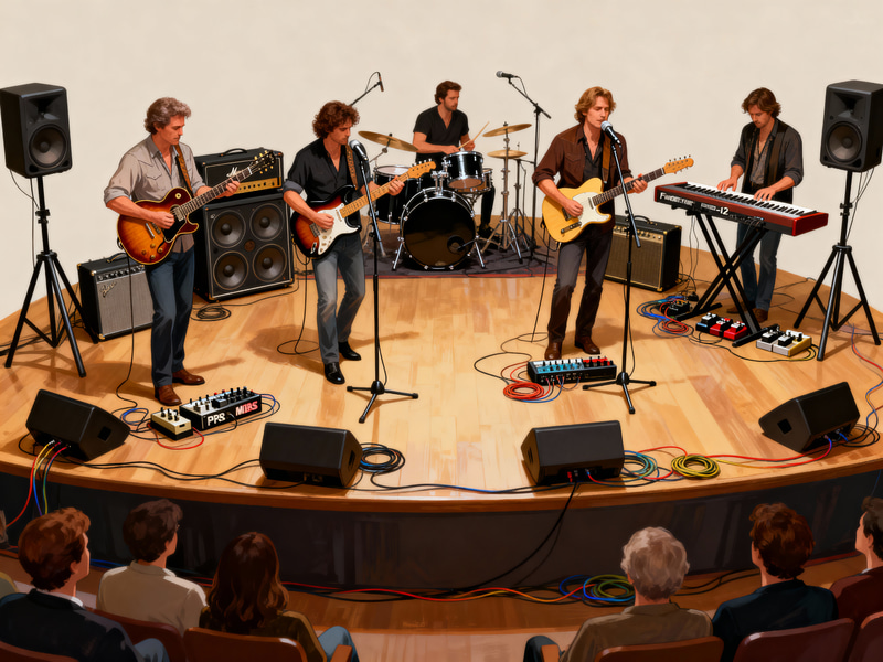 Classic Rock Band Stage Setup Illustration