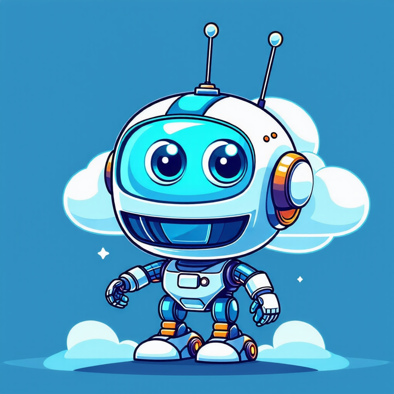 Friendly Futuristic Robot Mascot for Cloud Hosting Company Friendly Futuristic Robot Mascot for Cloud Hosting Company