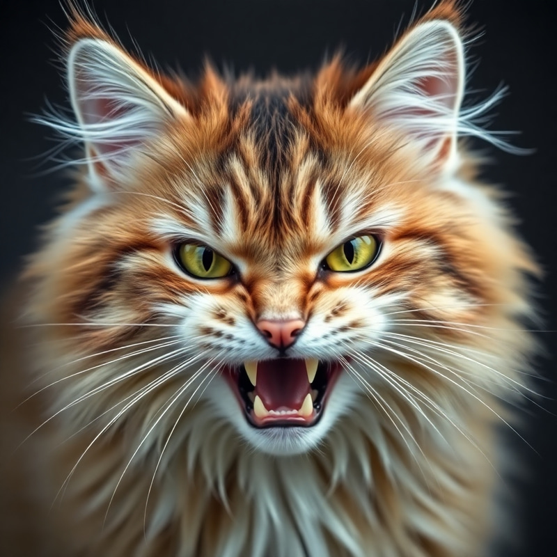 Fierce Cat with Fluffy Hair and Sharp Eyes Fierce Cat with Fluffy Hair and Sharp Eyes
