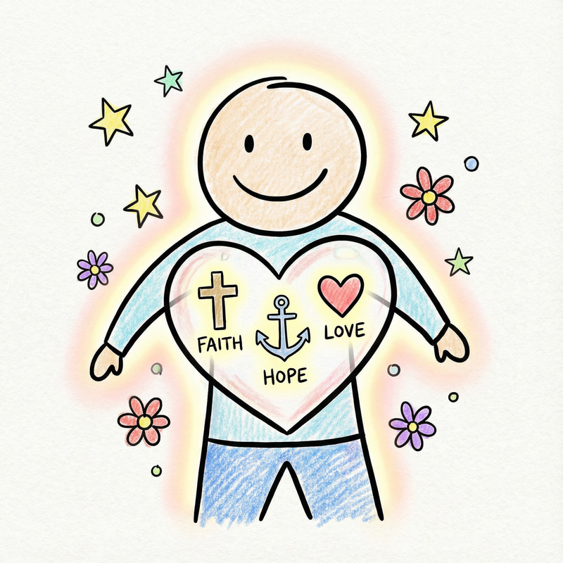 Easy-to-Draw Cartoon of Faith, Hope, and Love