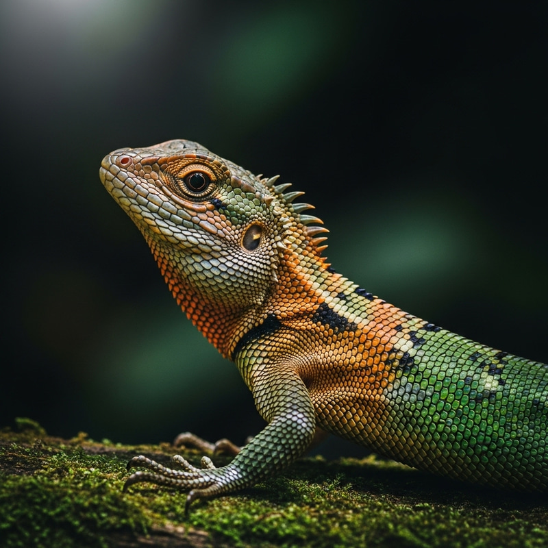 Vibrant Orange, Green, and Gray Lizard Vibrant Orange, Green, and Gray Lizard