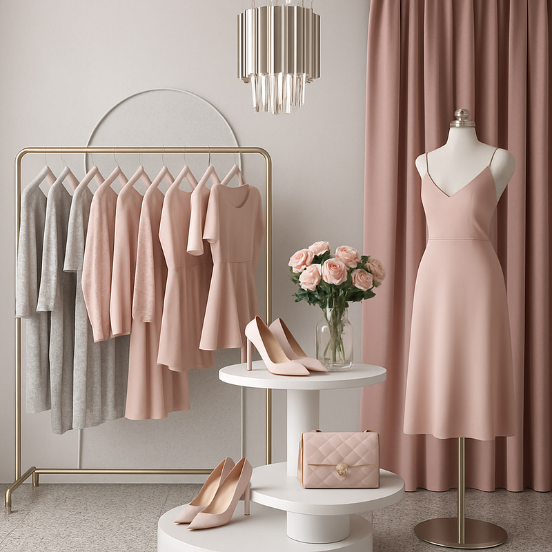 Women’s Clothing Store Décor in Silver, White & Pink Women’s Clothing Store Décor in Silver, White & Pink