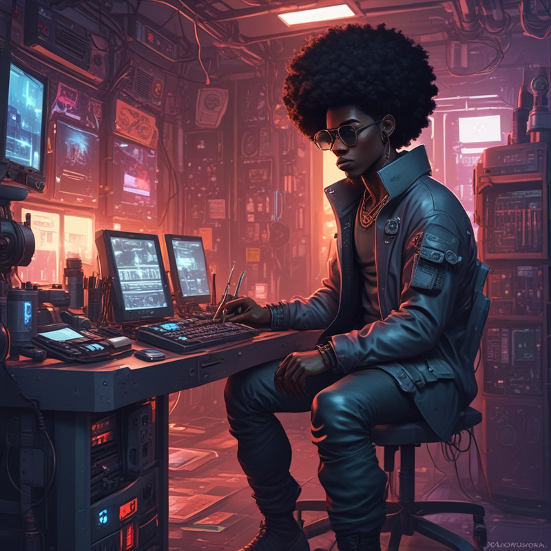 Afro Male Cyberpunk in Research Lab Afro Male Cyberpunk in Research Lab