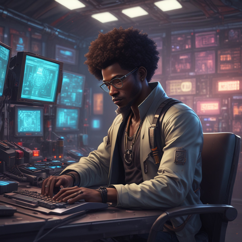 Cyberpunk Research Lab: Afro Male Innovation Cyberpunk Research Lab: Afro Male Innovation