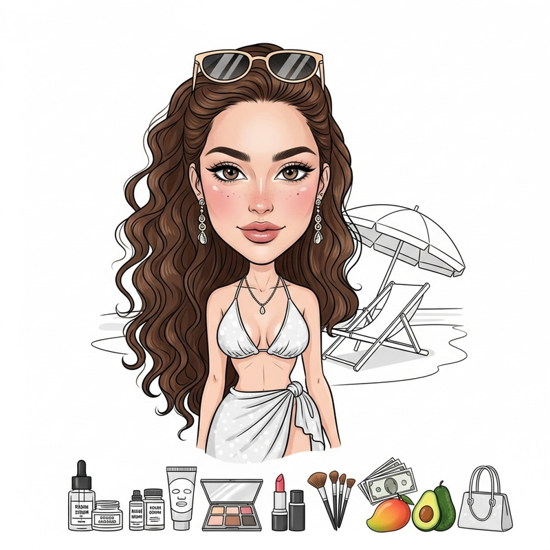 Stylized Cartoon of a Latina Girl at the Beach