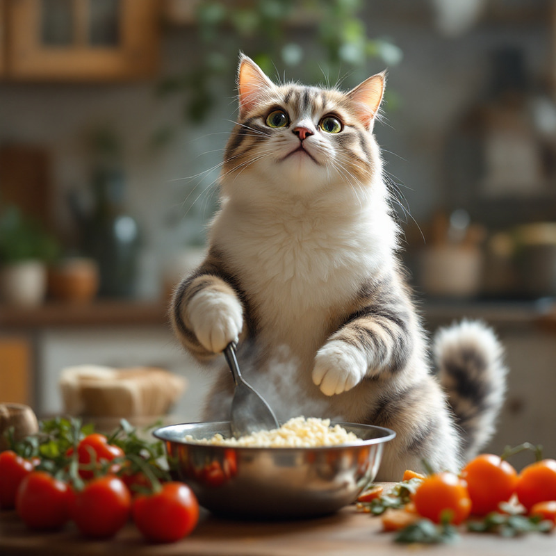 Furry Tuxedo Cat Cooking Delights