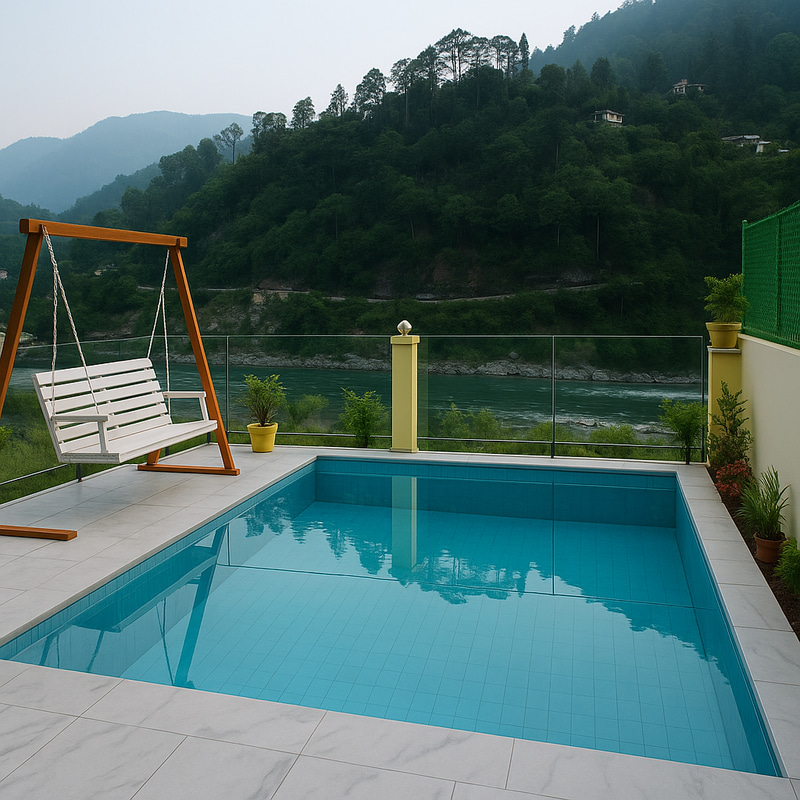 Aesthetic River-Side Glass-Walled Swimming Pool Aesthetic River-Side Glass-Walled Swimming Pool