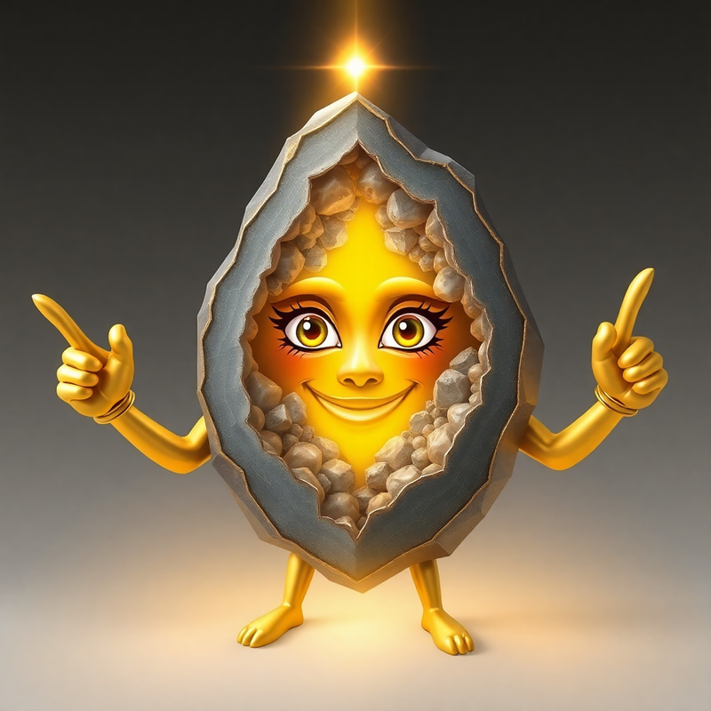 Golden Grey Geode with Winking Face Golden Grey Geode with Winking Face