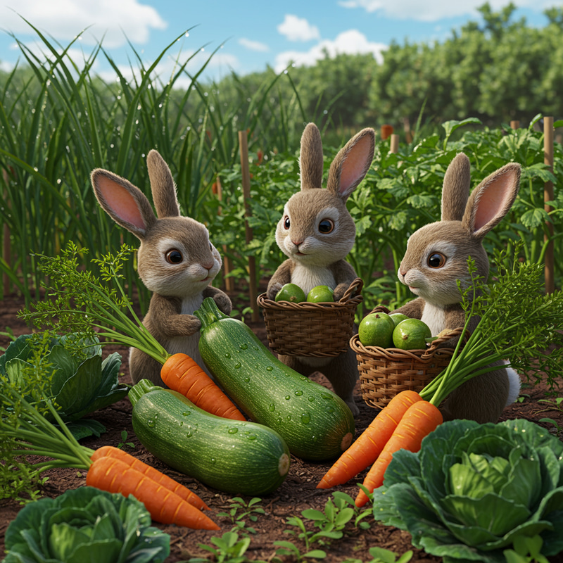 Bunnies in a Garden: Picking Carrots & Zucchinis Bunnies in a Garden: Picking Carrots & Zucchinis