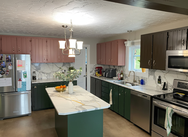 Chic Kitchen Design with Marble and Colorful Details