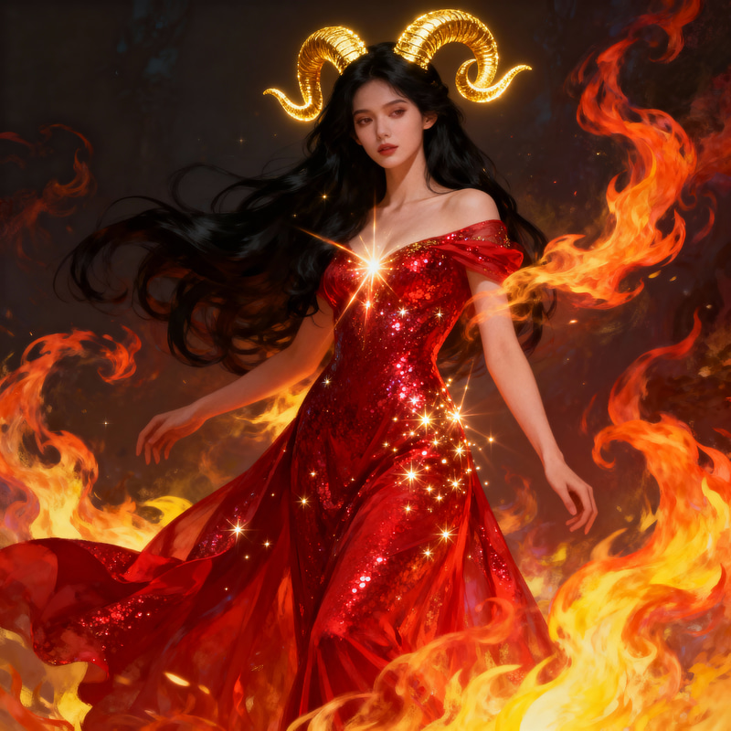 Stunning Aries Woman in Fiery Red Gown Stunning Aries Woman in Fiery Red Gown