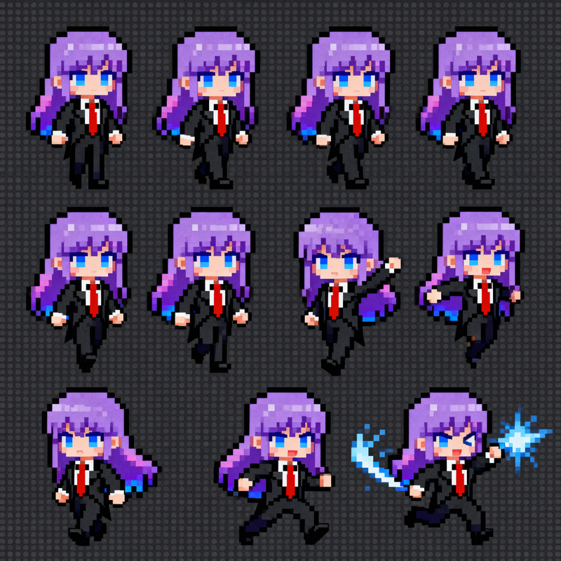Blue Eyed Purple Hair Tuxedo Pixel Sprite Sheet Blue Eyed Purple Hair Tuxedo Pixel Sprite Sheet