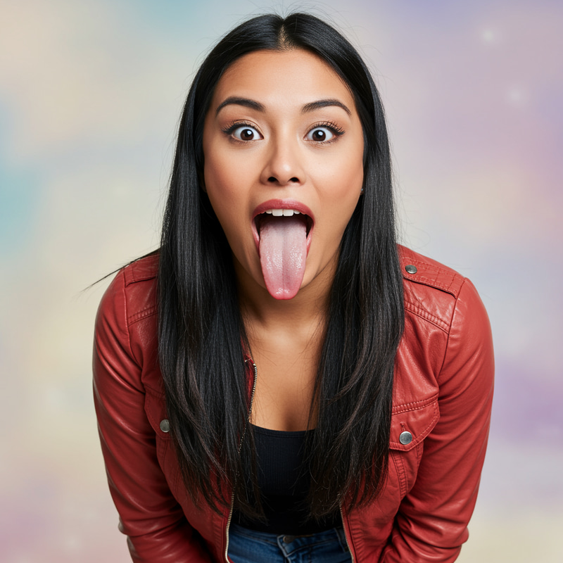 Surprised Woman with Long Tongue