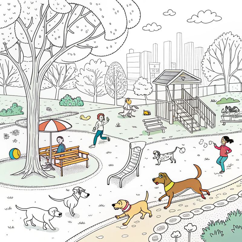 Busy Dog Park Coloring Page for Teens Busy Dog Park Coloring Page for Teens