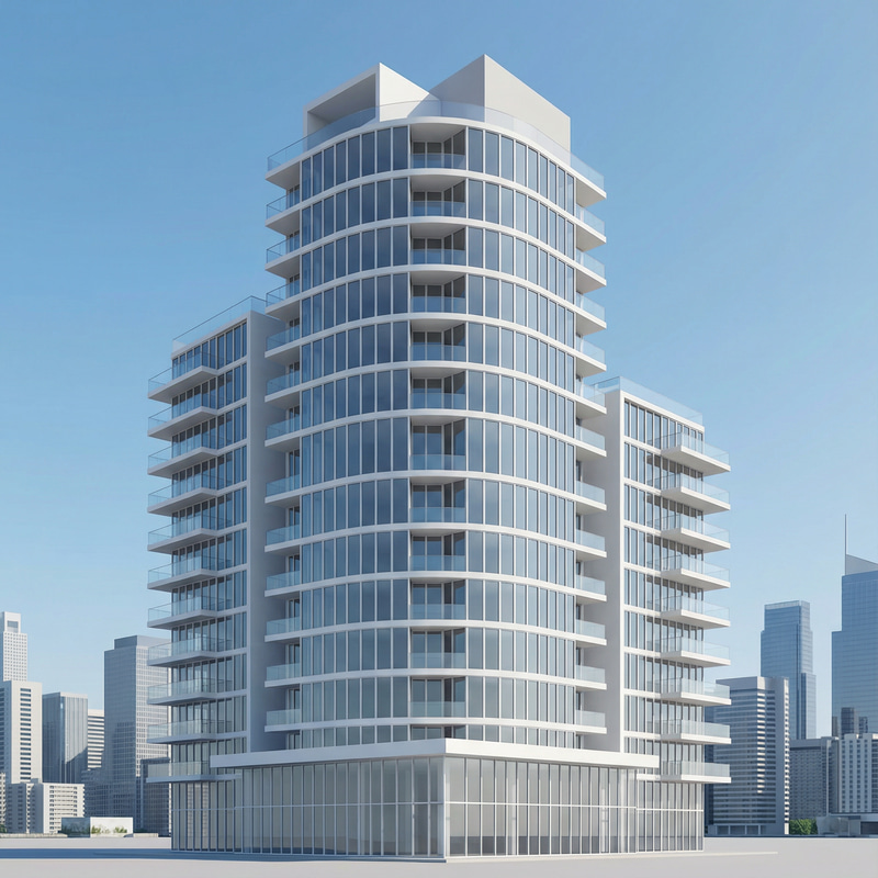 Modern White Building Design with Glass Elements