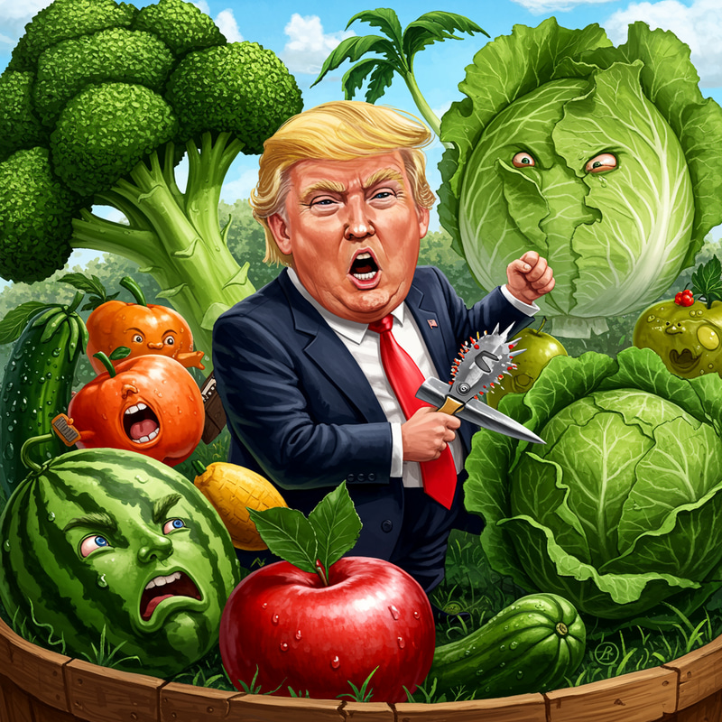 Trump Cartoon: Fruits and Veggies Triumph Trump Cartoon: Fruits and Veggies Triumph