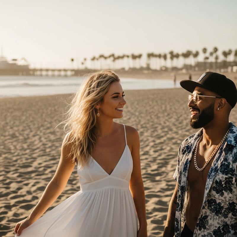 Blonde Woman and Smiling Man at Los Angeles Beach Blonde Woman and Smiling Man at Los Angeles Beach