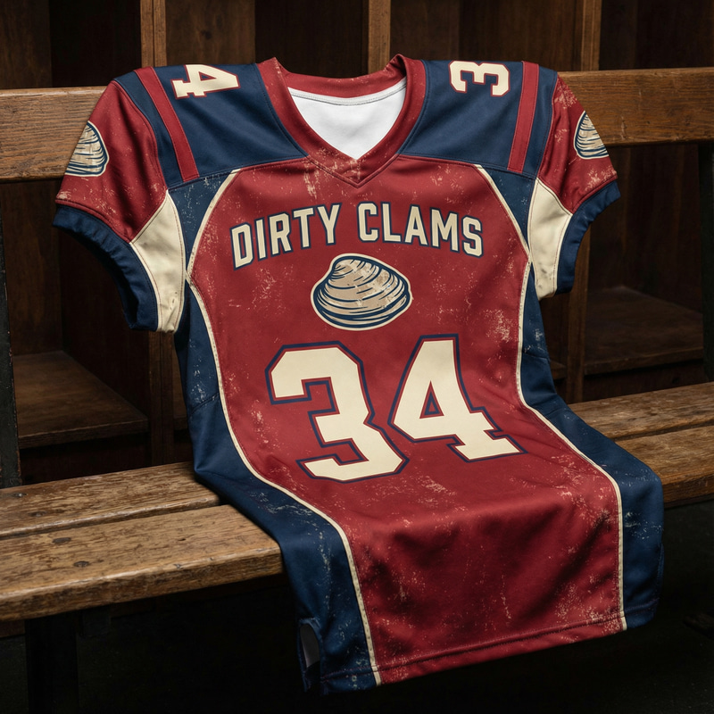 Dirty Clams Football Jersey - Red, Navy Blue, Crème Dirty Clams Football Jersey - Red, Navy Blue, Crème